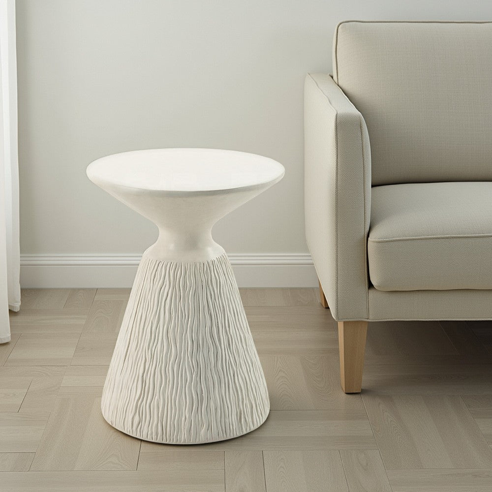 Uane Accent Table, Sculpted Natural White Cement, Round 16 Inch Top -BM333131