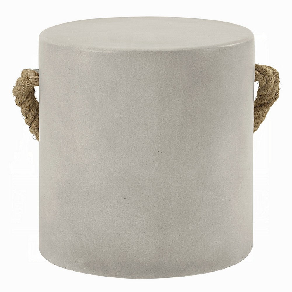 Rennie Accent Table, Natural Gray Cement, Rope Handle, Round 16 Inch -BM333133