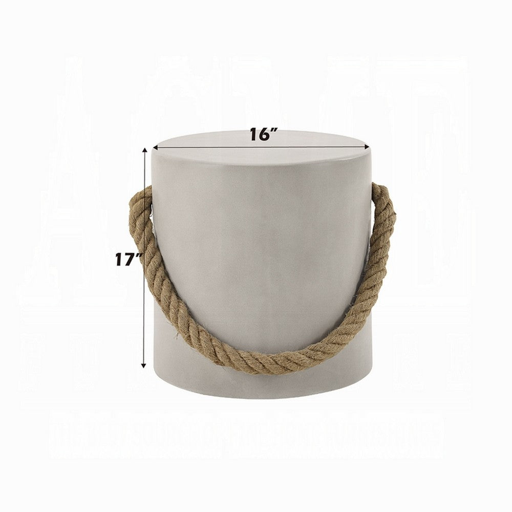 Rennie Accent Table, Natural Gray Cement, Rope Handle, Round 16 Inch -BM333133