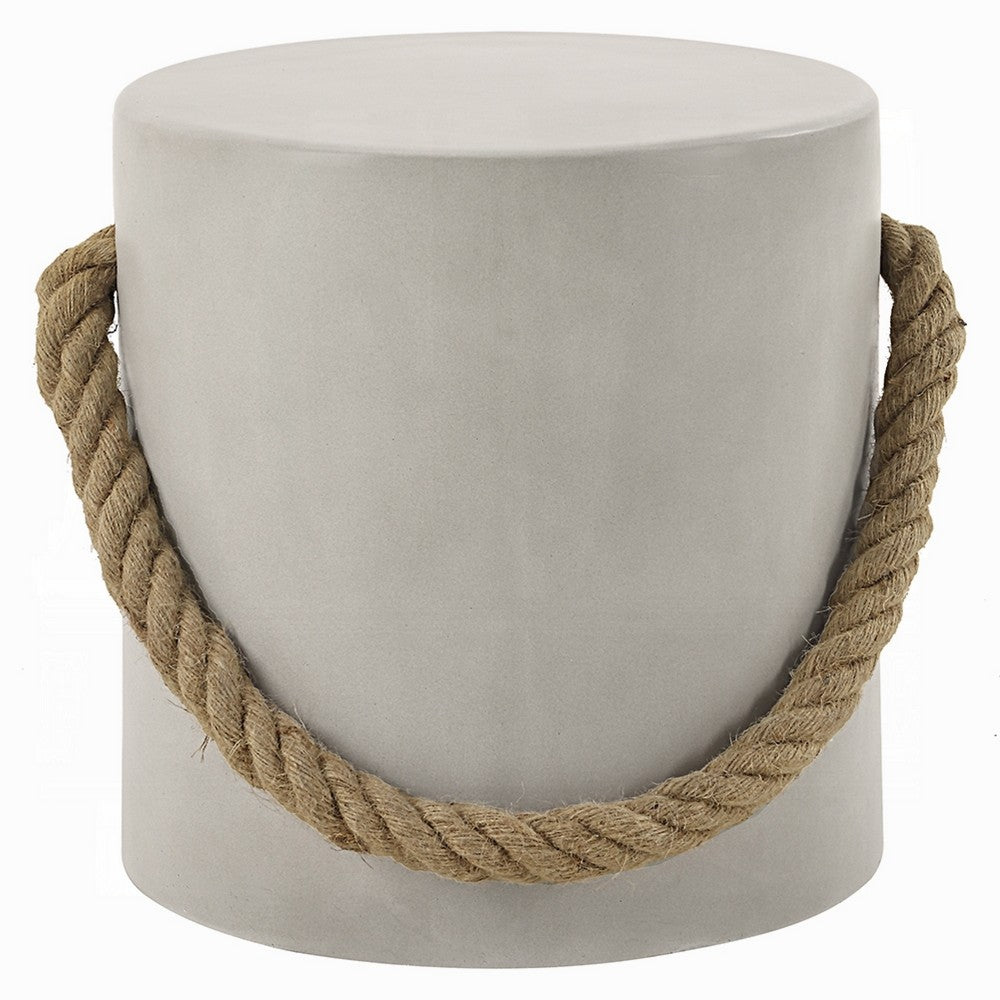 Rennie Accent Table, Natural Gray Cement, Rope Handle, Round 16 Inch -BM333133