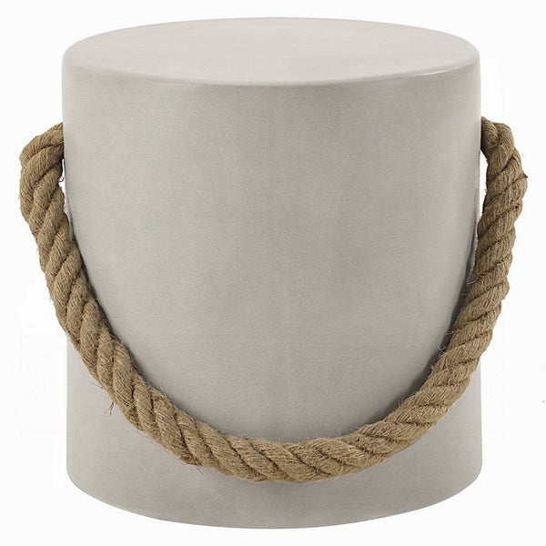 Rennie Accent Table, Natural Gray Cement, Rope Handle, Round 16 Inch -BM333133