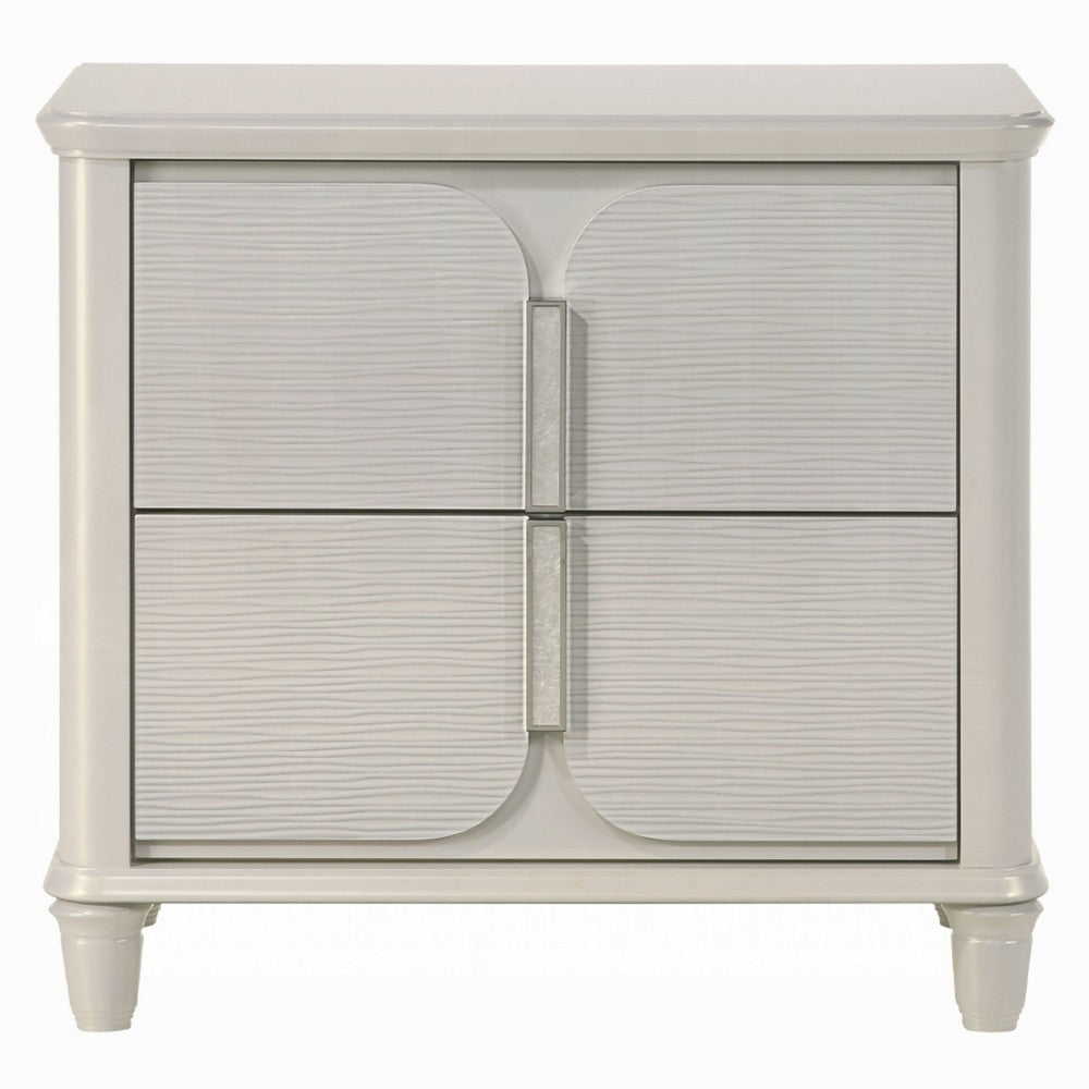 Veda Nightstand, Elegant Pearl White Wood, 2 Modern Drawers, 30 Inch -BM333137