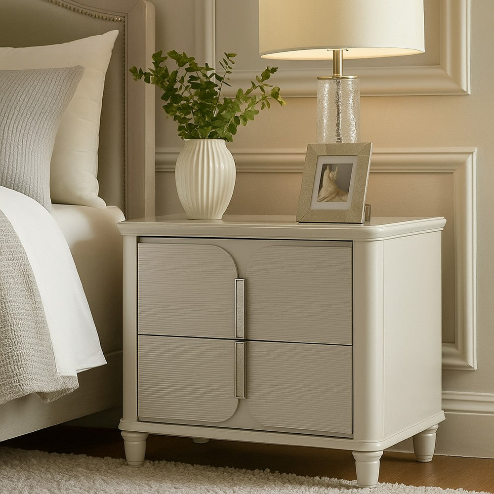 Veda Nightstand, Elegant Pearl White Wood, 2 Modern Drawers, 30 Inch -BM333137