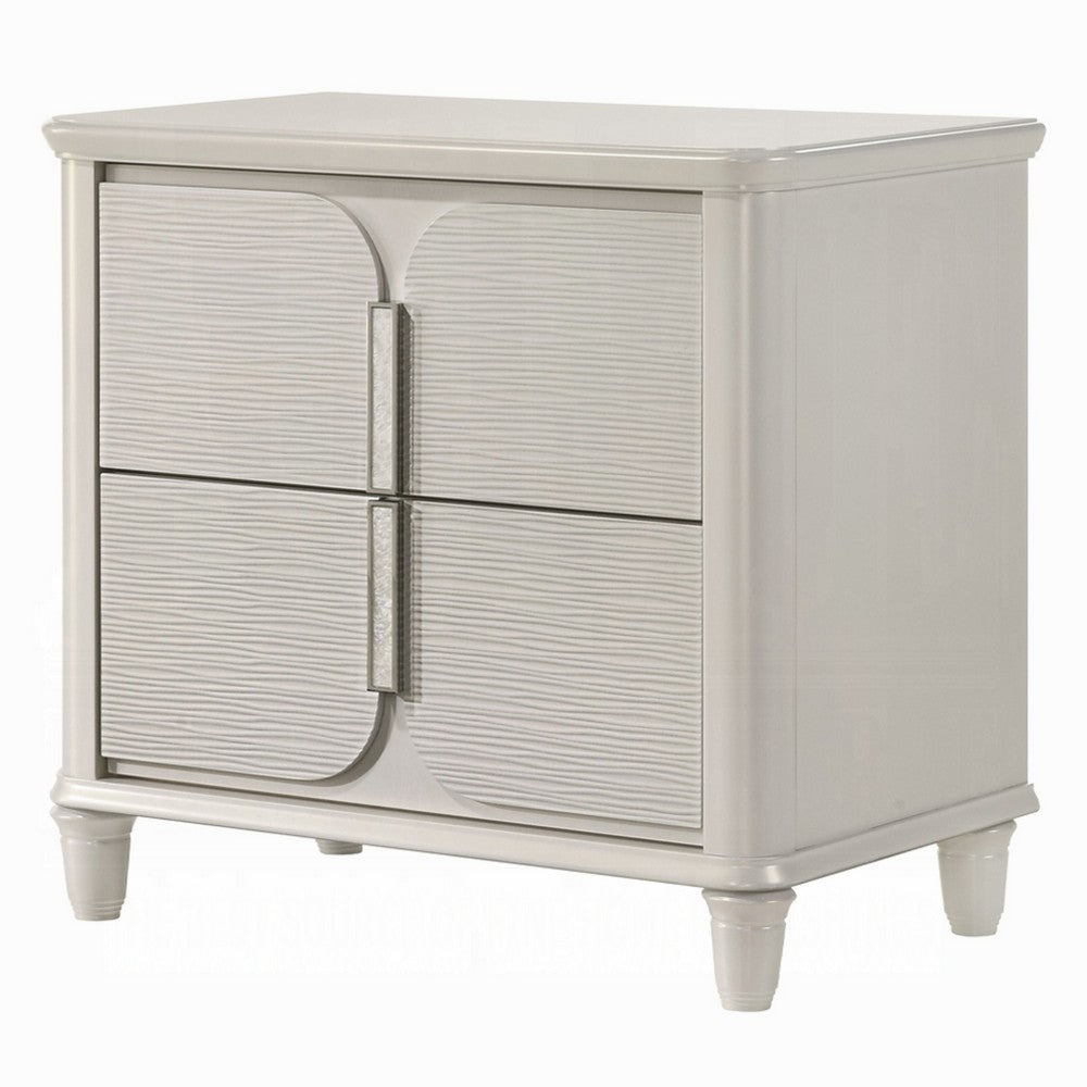 Veda Nightstand, Elegant Pearl White Wood, 2 Modern Drawers, 30 Inch -BM333137