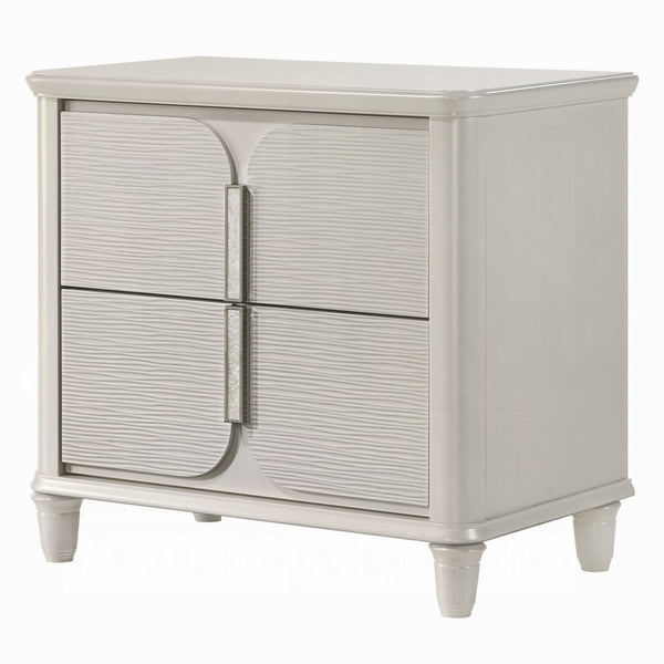 Veda Nightstand, Elegant Pearl White Wood, 2 Modern Drawers, 30 Inch -BM333137