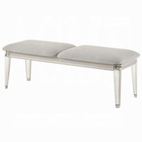 Veda Accent Bench, Light Gray Boucle, Pearl White Wood Finish, 54 Inch -BM333140