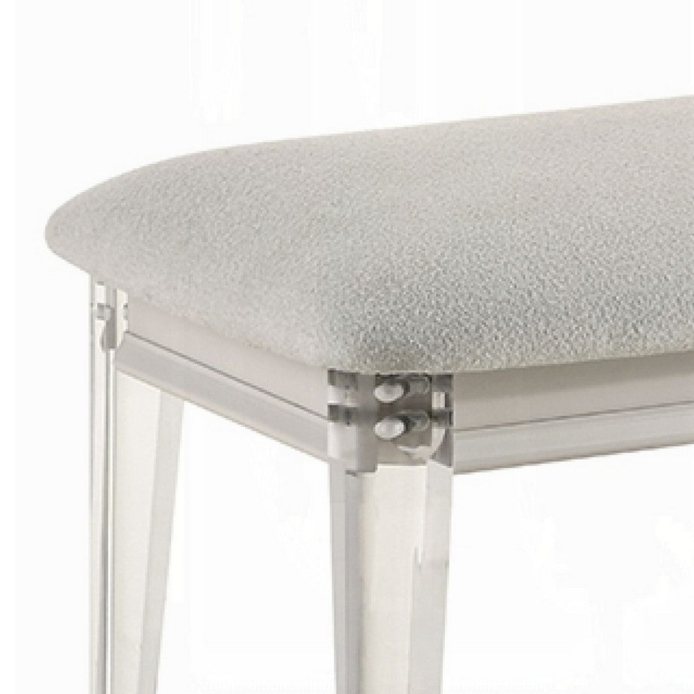 Veda Accent Bench, Light Gray Boucle, Pearl White Wood Finish, 54 Inch -BM333140
