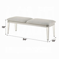 Veda Accent Bench, Light Gray Boucle, Pearl White Wood Finish, 54 Inch -BM333140