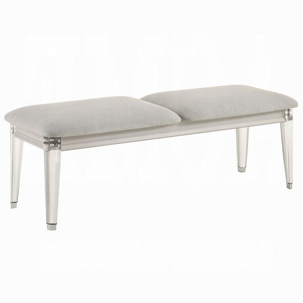 Veda Accent Bench, Light Gray Boucle, Pearl White Wood Finish, 54 Inch -BM333140