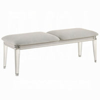 Veda Accent Bench, Light Gray Boucle, Pearl White Wood Finish, 54 Inch -BM333140