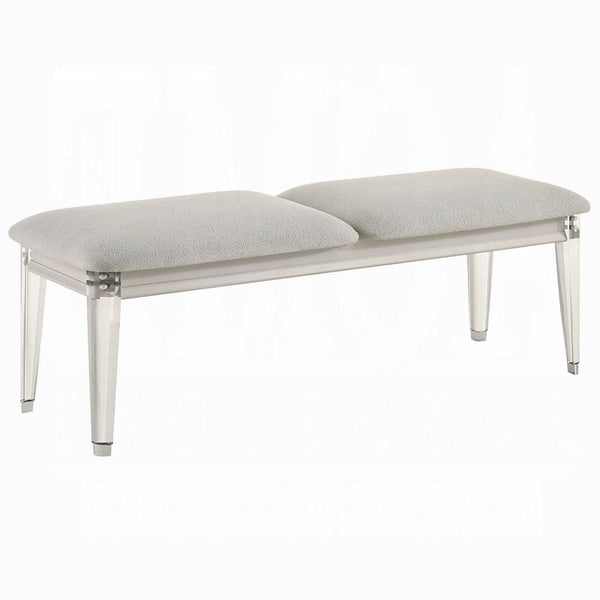 Veda Accent Bench, Light Gray Boucle, Pearl White Wood Finish, 54 Inch -BM333140