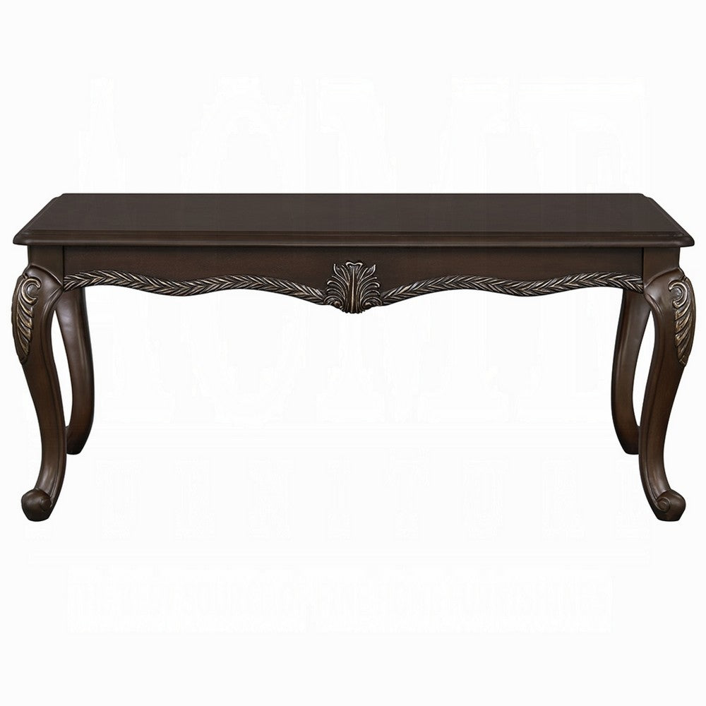 Reese Coffee Table, European Carved Classic Cherry Brown Wood, 48 Inch -BM333146