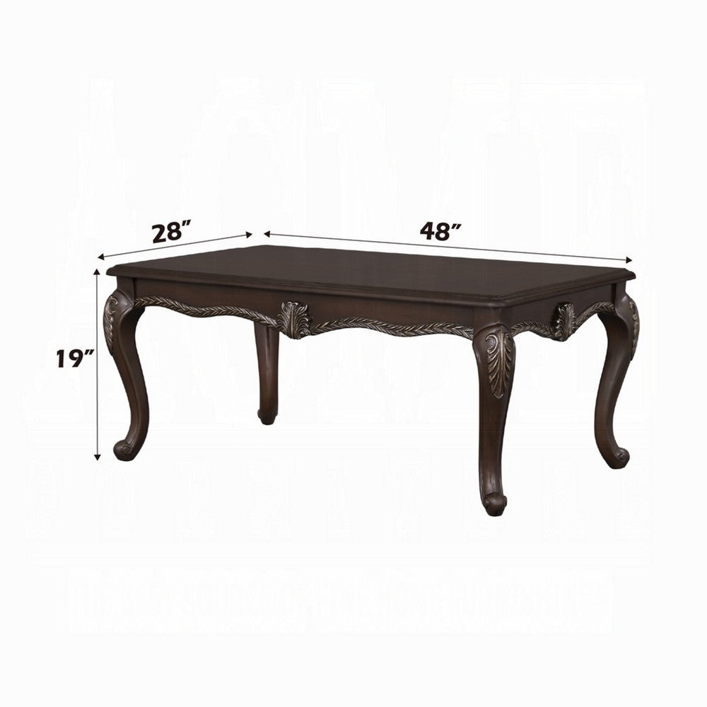 Reese Coffee Table, European Carved Classic Cherry Brown Wood, 48 Inch -BM333146