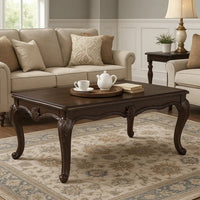 Reese Coffee Table, European Carved Classic Cherry Brown Wood, 48 Inch -BM333146