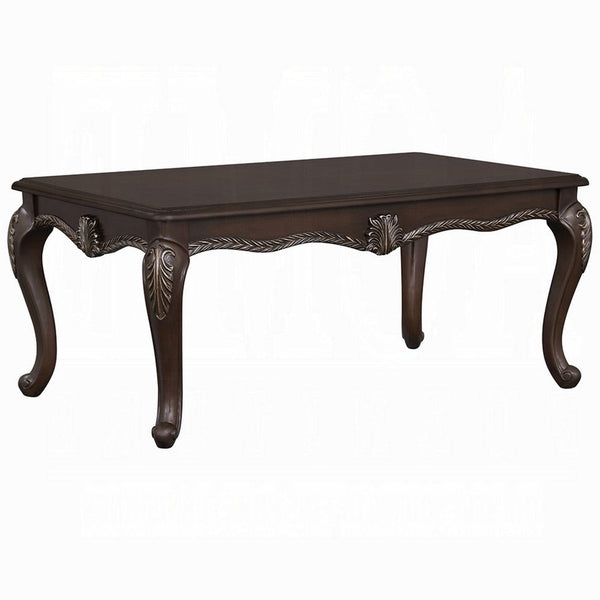 Reese Coffee Table, European Carved Classic Cherry Brown Wood, 48 Inch -BM333146