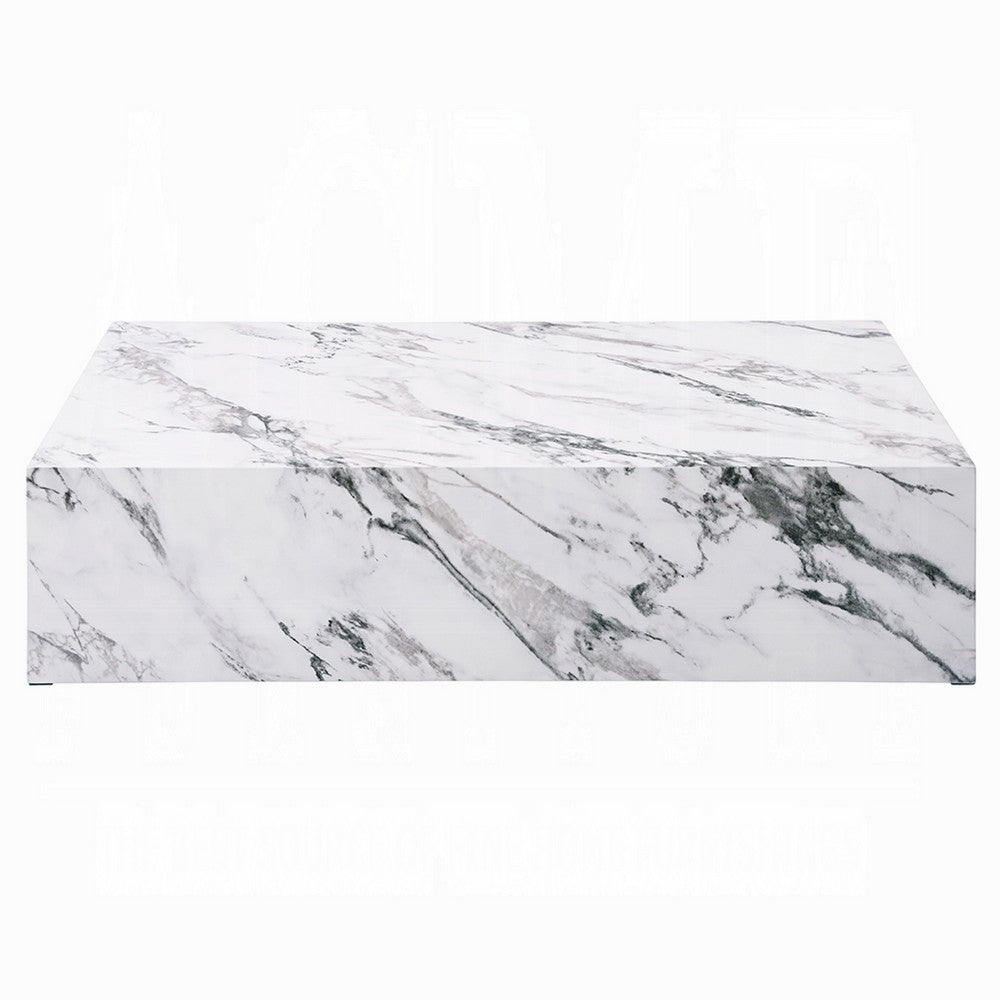 Ritzy Coffee Table, Modern Plinth, White Gray Faux Stone, 48 Inch -BM333153