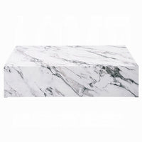 Ritzy Coffee Table, Modern Plinth, White Gray Faux Stone, 48 Inch -BM333153