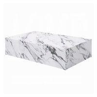 Ritzy Coffee Table, Modern Plinth, White Gray Faux Stone, 48 Inch -BM333153