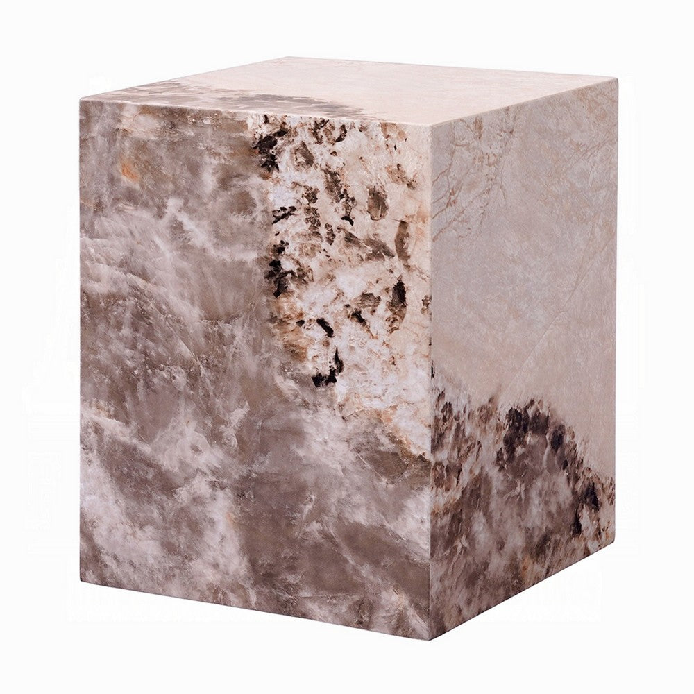 Itah Accent End Table, Square, White and Brown Faux Stone, 16 Inch -BM333155