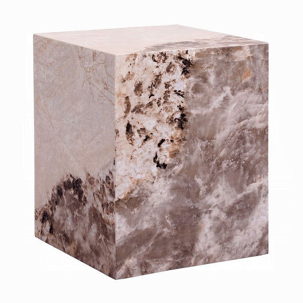 Itah Accent End Table, Square, White and Brown Faux Stone, 16 Inch -BM333155