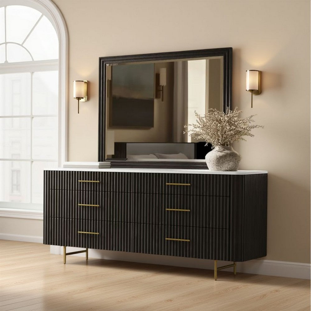 Jeh Dresser Mirror, Espresso Brown Wood, Sleek Rectangular Frame 36x42 -BM333158