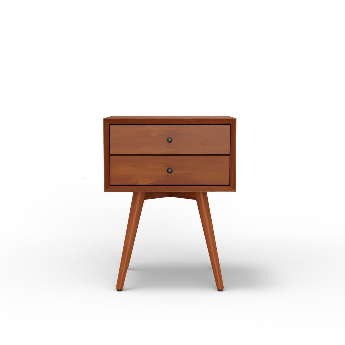 Ian Small Nightstand w 2 Drawers, Chestnut Brown Solid Mahogany Wood