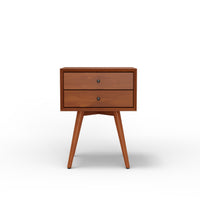 Ian Small Nightstand w 2 Drawers, Chestnut Brown Solid Mahogany Wood