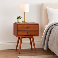 Ian Small Nightstand w 2 Drawers, Chestnut Brown Solid Mahogany Wood