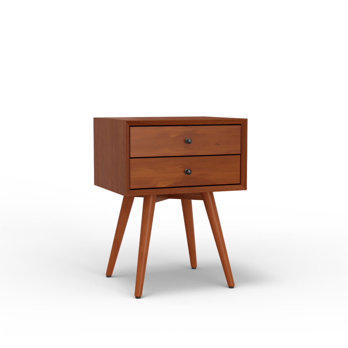 Ian Small Nightstand w 2 Drawers, Chestnut Brown Solid Mahogany Wood