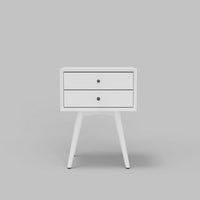 Ian Small Nightstand w 2 Drawers, Modern White Solid Mahogany Wood -BM333163