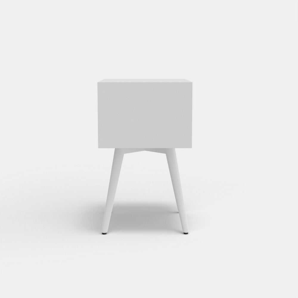 Ian Small Nightstand w 2 Drawers, Modern White Solid Mahogany Wood -BM333163