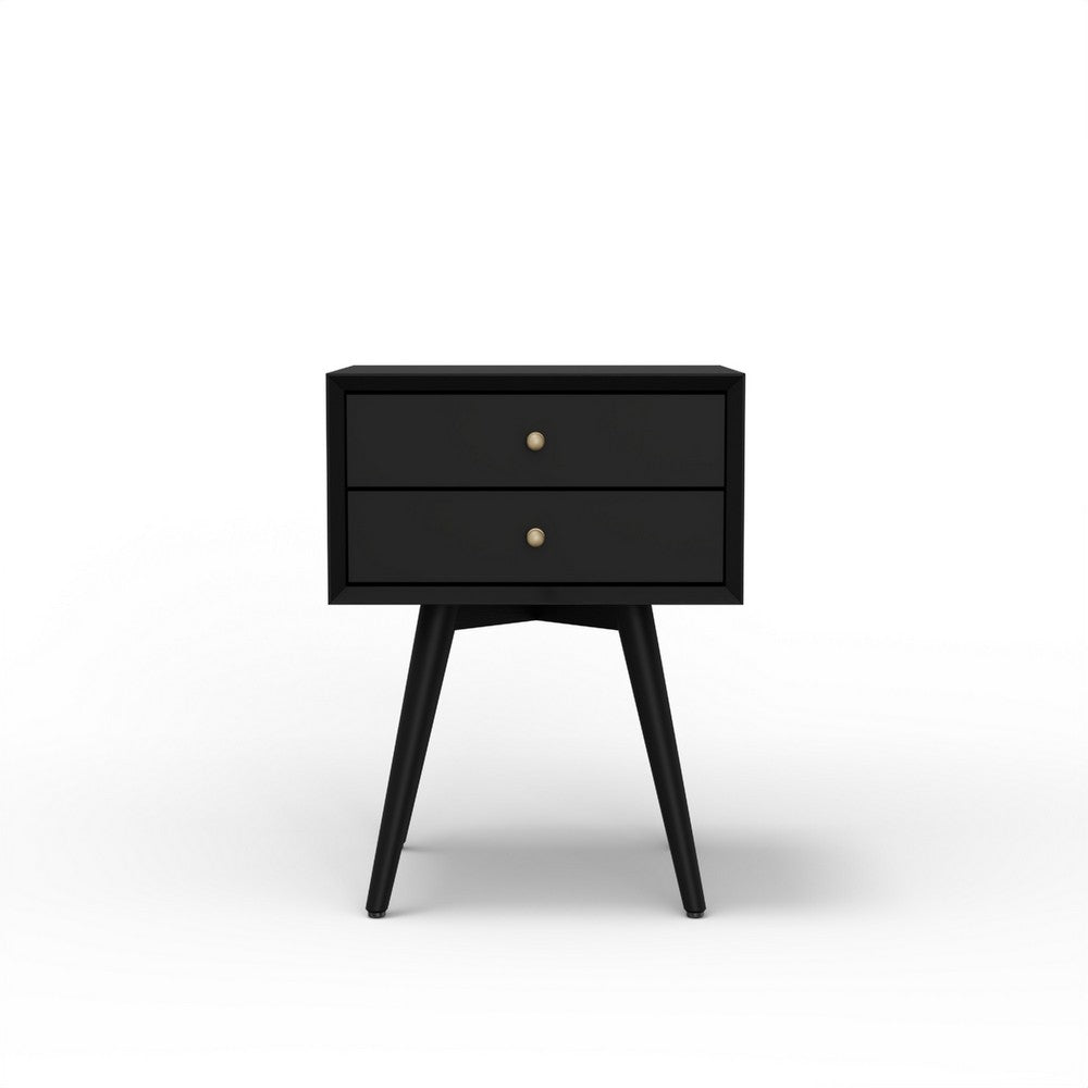 Ian Small Nightstand w 2 Drawers, Modern Black Solid Mahogany Wood -BM333164