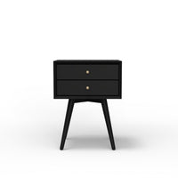 Ian Small Nightstand w 2 Drawers, Modern Black Solid Mahogany Wood -BM333164