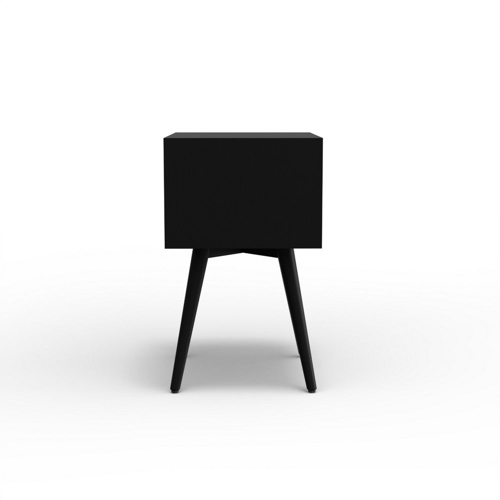 Ian Small Nightstand w 2 Drawers, Modern Black Solid Mahogany Wood -BM333164