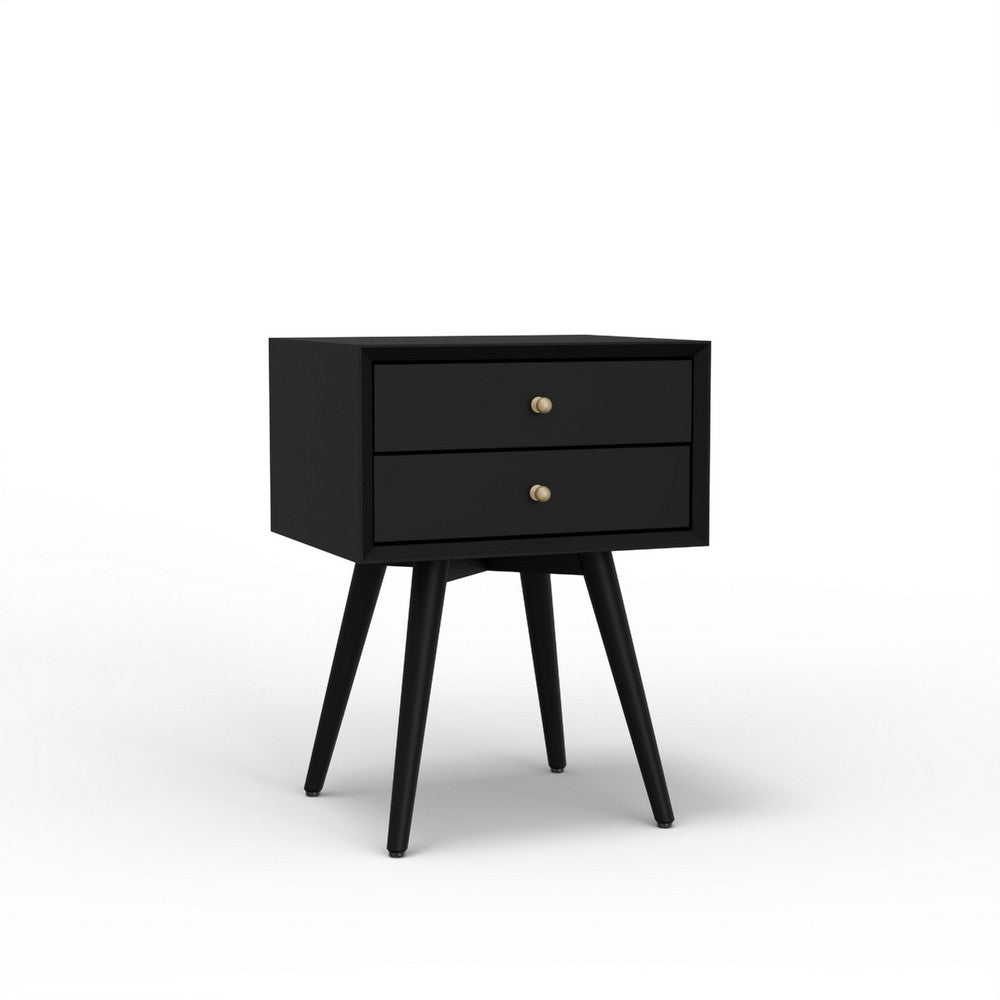 Ian Small Nightstand w 2 Drawers, Modern Black Solid Mahogany Wood -BM333164