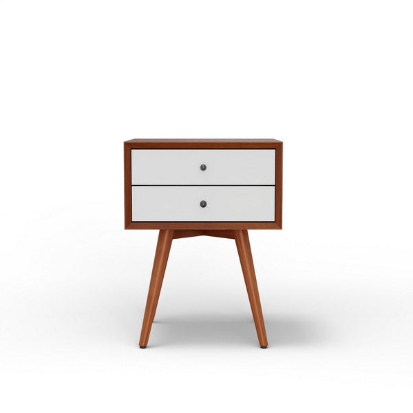 Ian Small Nightstand, 2 Drawers, Brown and White Solid Mahogany Wood -BM333165