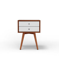 Ian Small Nightstand, 2 Drawers, Brown and White Solid Mahogany Wood -BM333165