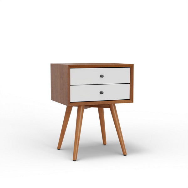 Ian Small Nightstand, 2 Drawers, Brown and White Solid Mahogany Wood -BM333165