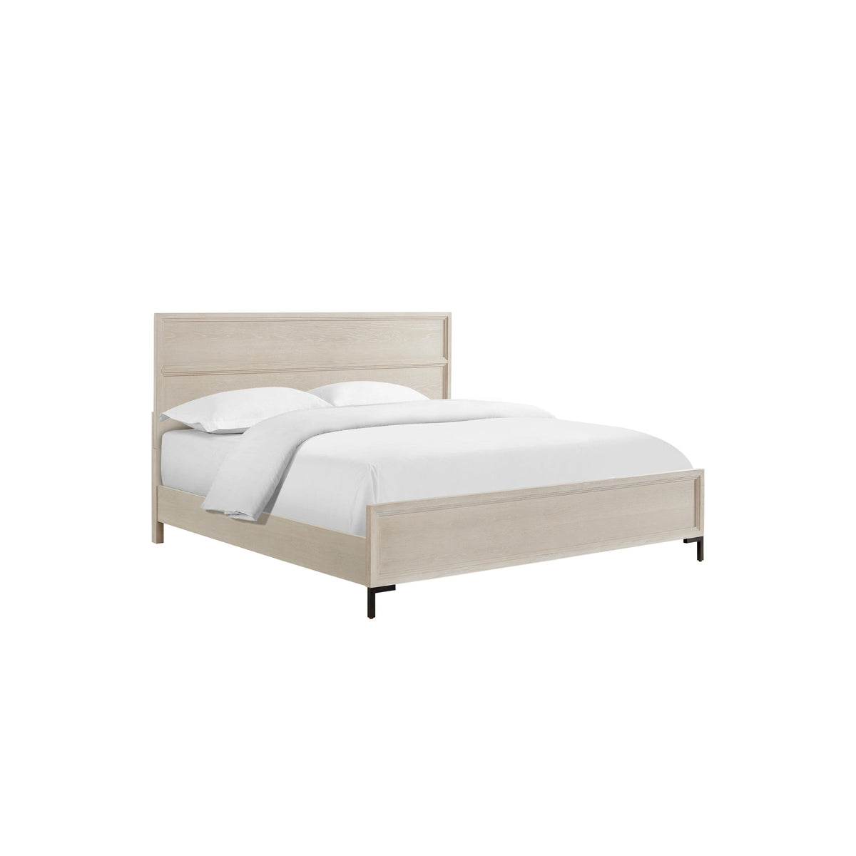 Bedy Queen Platform Bed, Black Metal, Antique White Panel Headboard-BM333183