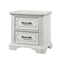 Lesy Nightstand, 2 Drawers, Black Metal, Vintage White Poplar Wood -BM333186