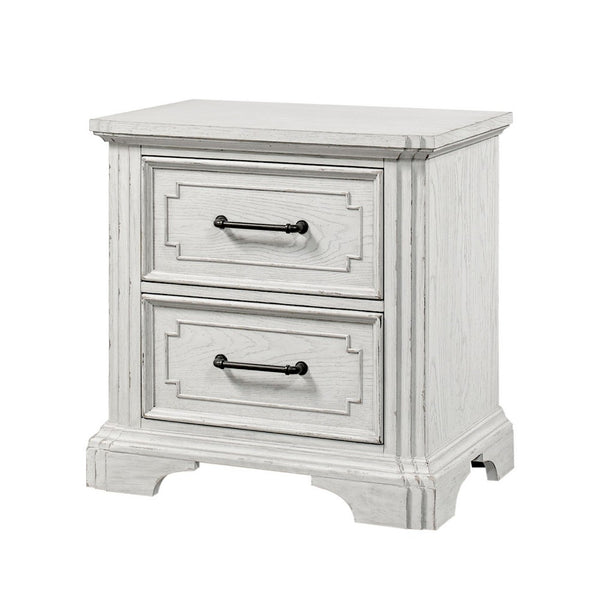 Lesy Nightstand, 2 Drawers, Black Metal, Vintage White Poplar Wood -BM333186