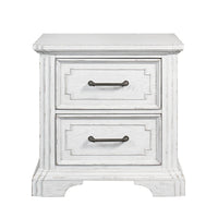 Lesy Nightstand, 2 Drawers, Black Metal, Vintage White Poplar Wood -BM333186