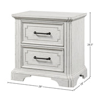 Lesy Nightstand, 2 Drawers, Black Metal, Vintage White Poplar Wood -BM333186