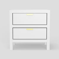 Fery Nightstand, 2 Drawers, Gold Metal Handles, White Solid Pine Wood -BM333191