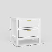 Fery Nightstand, 2 Drawers, Gold Metal Handles, White Solid Pine Wood -BM333191