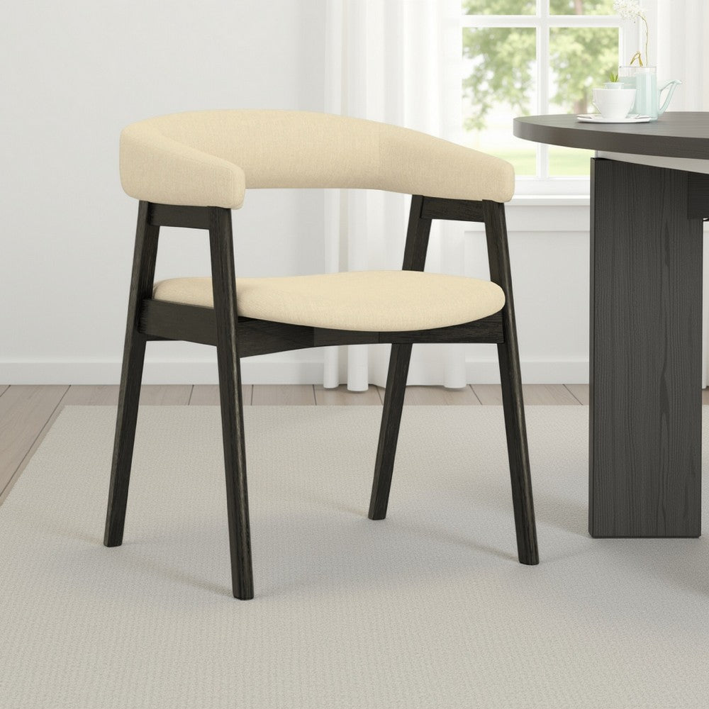 Vecy Dining Chair Set of 2, Curved Back, Gray Fabric, Vintage Black -BM333203