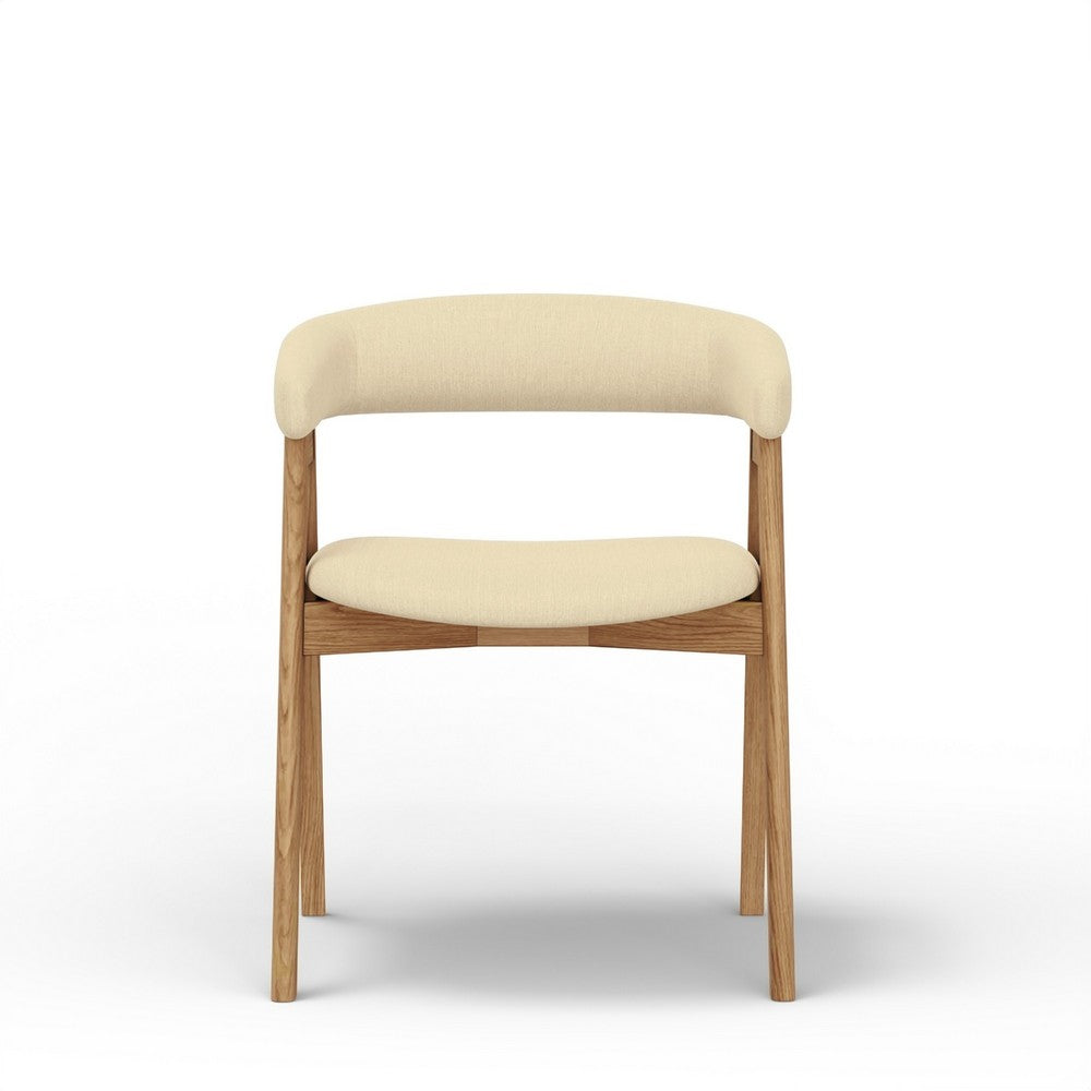 Vecy Dining Chair Set of 2, Curved Back, Gray Fabric, Brown Rubberwood -BM333208