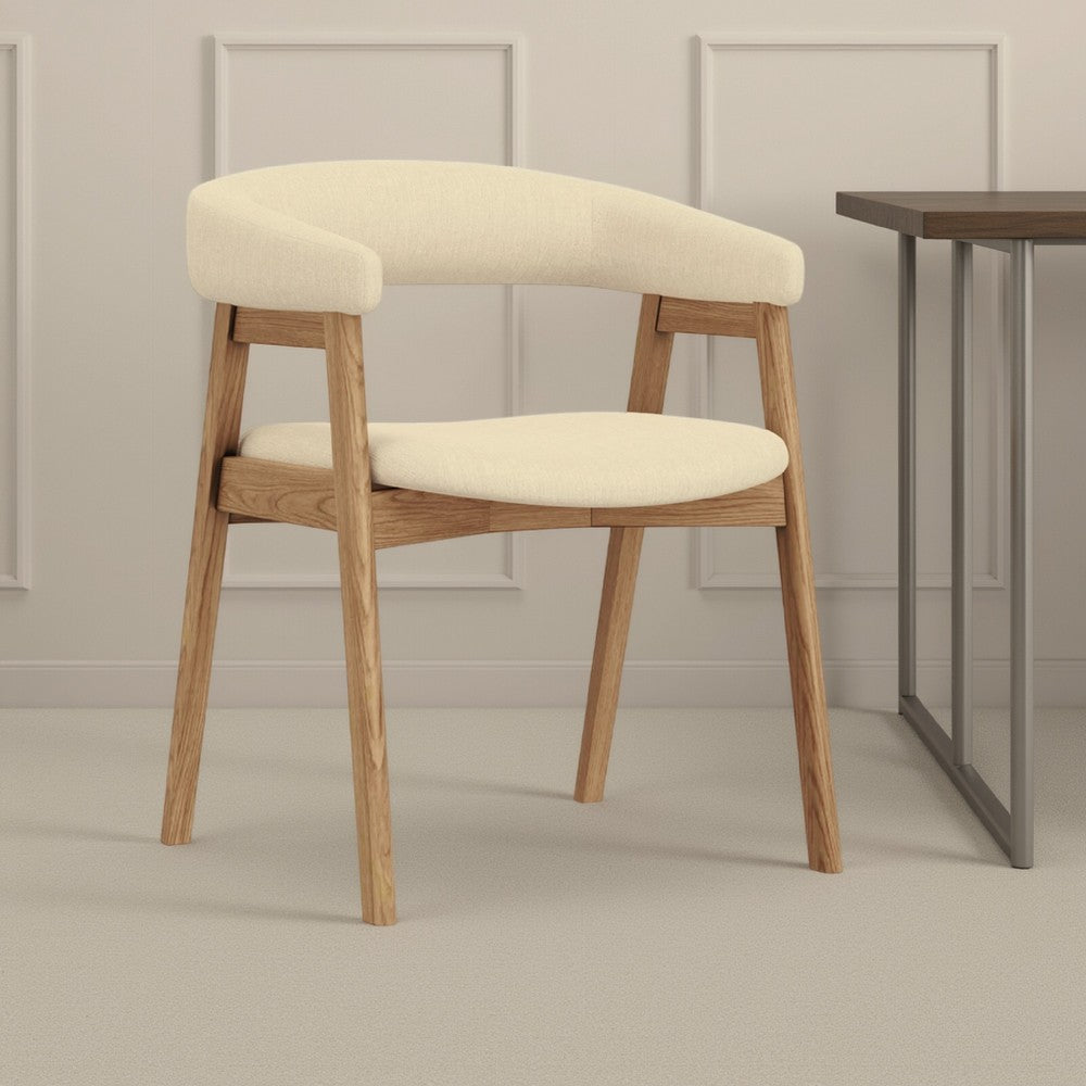 Vecy Dining Chair Set of 2, Curved Back, Gray Fabric, Brown Rubberwood -BM333208