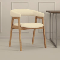 Vecy Dining Chair Set of 2, Curved Back, Gray Fabric, Brown Rubberwood -BM333208