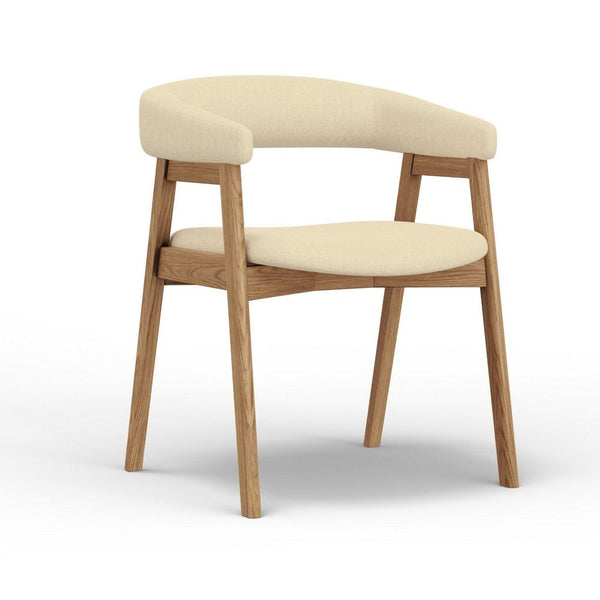 Vecy Dining Chair Set of 2, Curved Back, Gray Fabric, Brown Rubberwood -BM333208